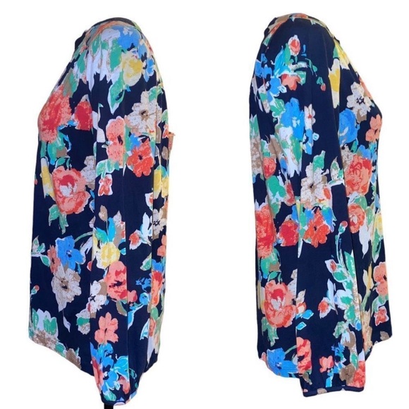Lauren Ralph Lauren Navy Blue Floral Long Sleeve Blouse Top Size Large - Picture 4 of 13